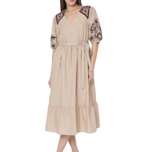 Women's Cotton Blend Fit and Flare Midi Dress
