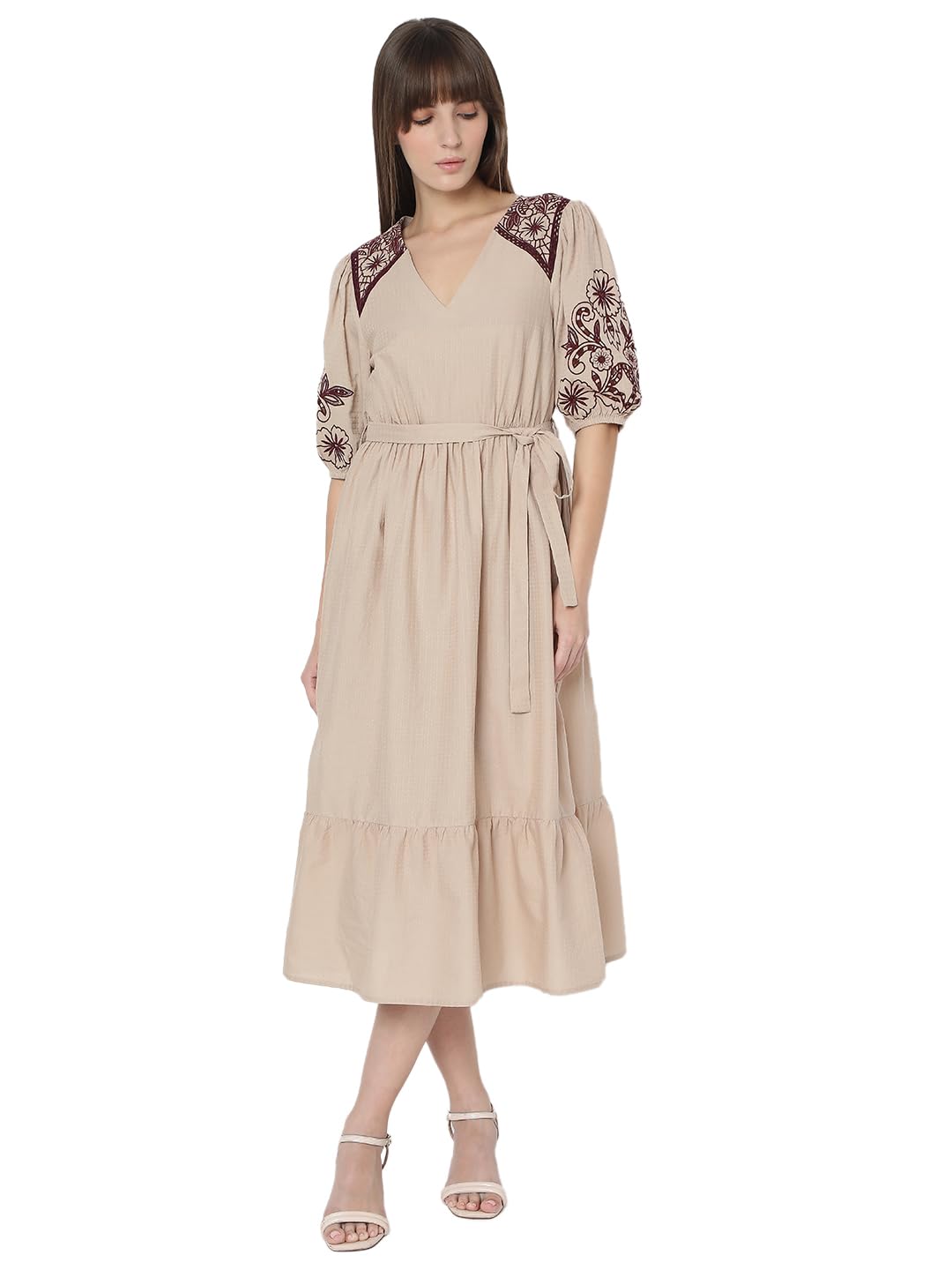 Women's Cotton Blend Fit and Flare Midi Dress