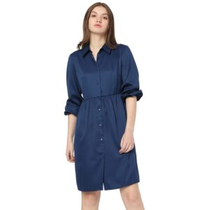 Solid Polyester Collar Neck Women's Mini Dress