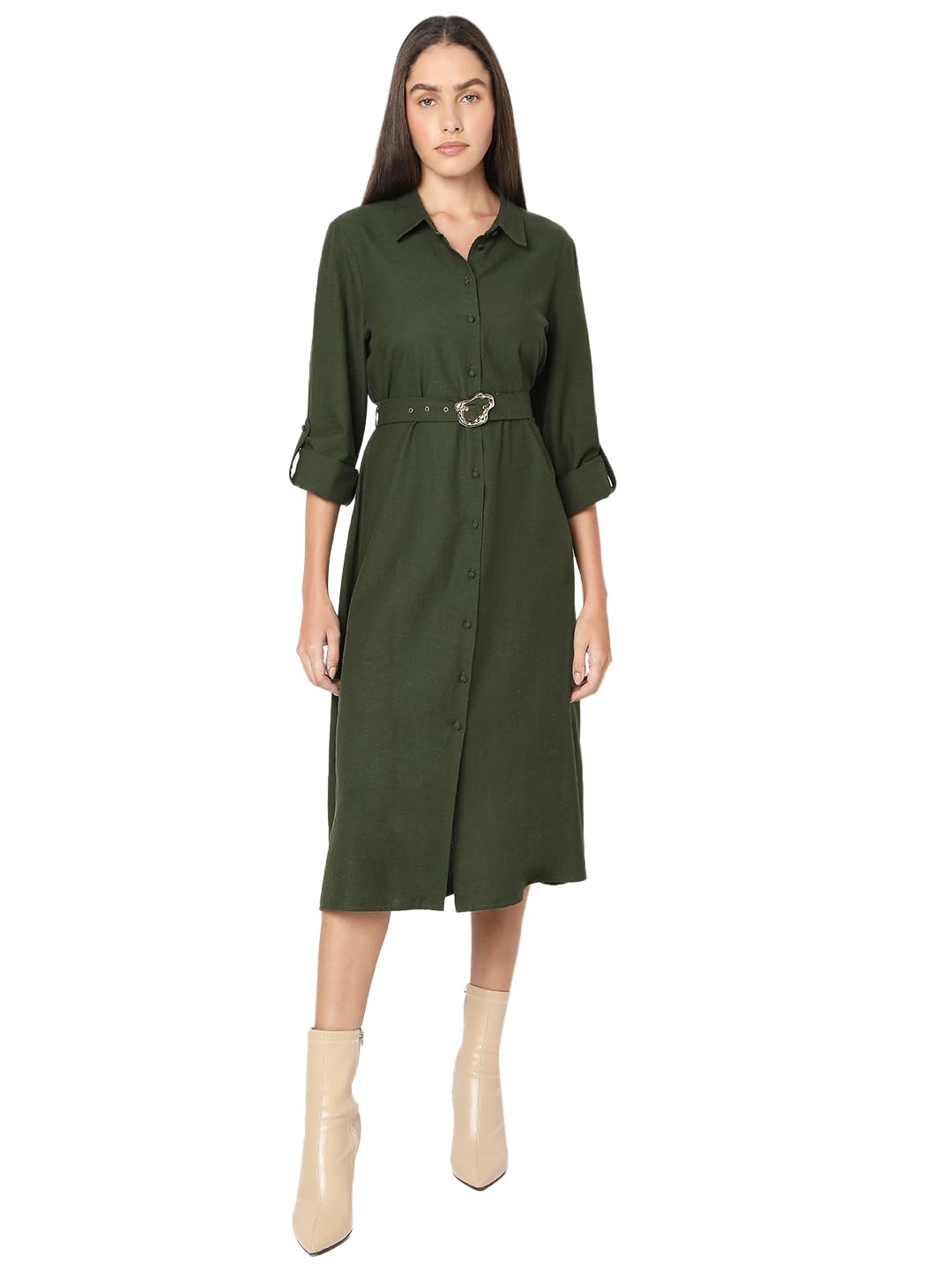 Women's Rayon Shirt Midi Dress