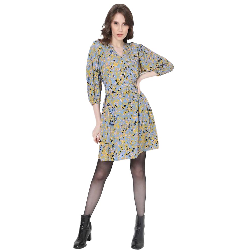 Printed Viscose V Neck Womens Mini Dress - Image 4