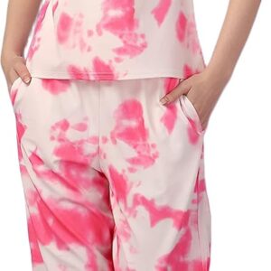 Women's Night Suit Set for Women, Lounge Wear, Printed Top and Pyjama Set for Women Nightwear/Loungewear/Night Dress for Women Knitted Tie & Dye Printed Crop T-Shirt -Pyjama