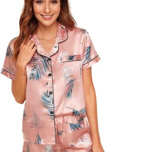 Women's Satin Pajama Set Short Sleeve Button-Down Sleepwear & Shorts Nightwear | Soft, Lightweight & Comfortable Loungewear for Women