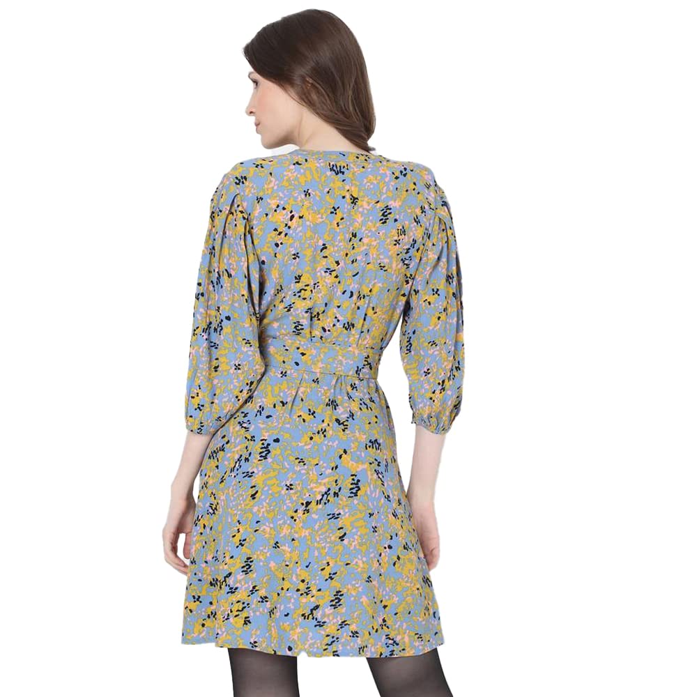 Printed Viscose V Neck Womens Mini Dress - Image 2