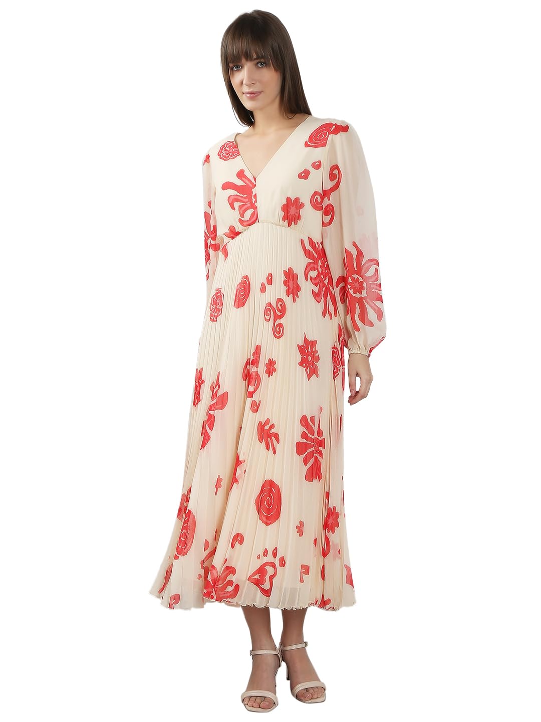 Women's Polyester Fit and Flare Midi Dress