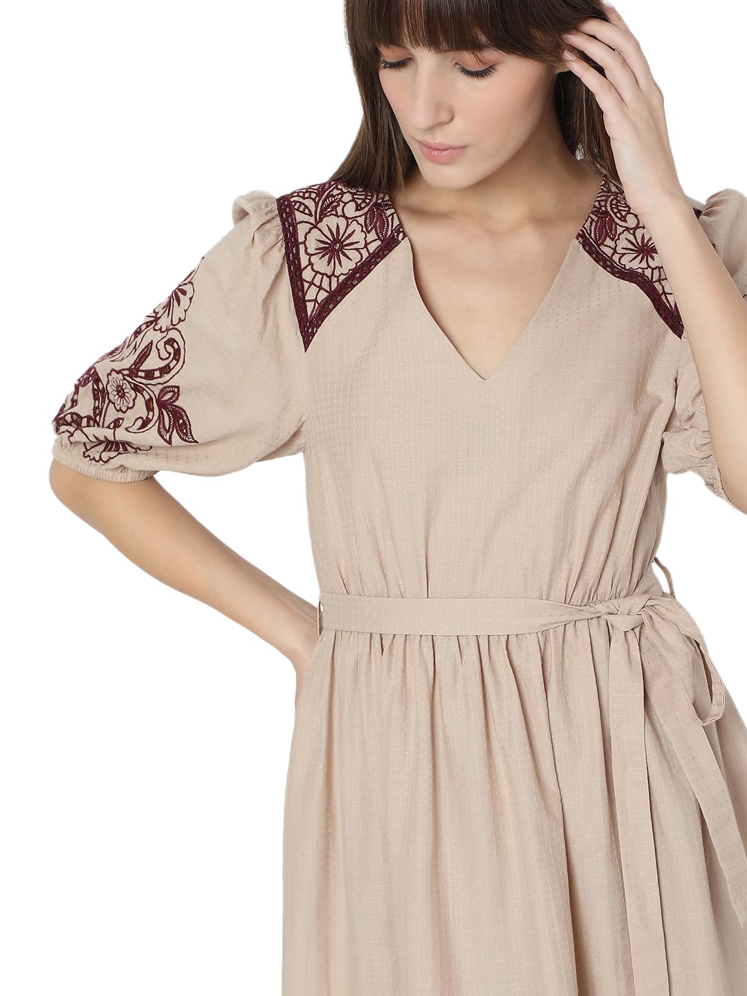 Women's Cotton Blend Fit and Flare Midi Dress - Image 5