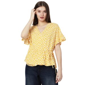 Printed Viscose V Neck Women's Top