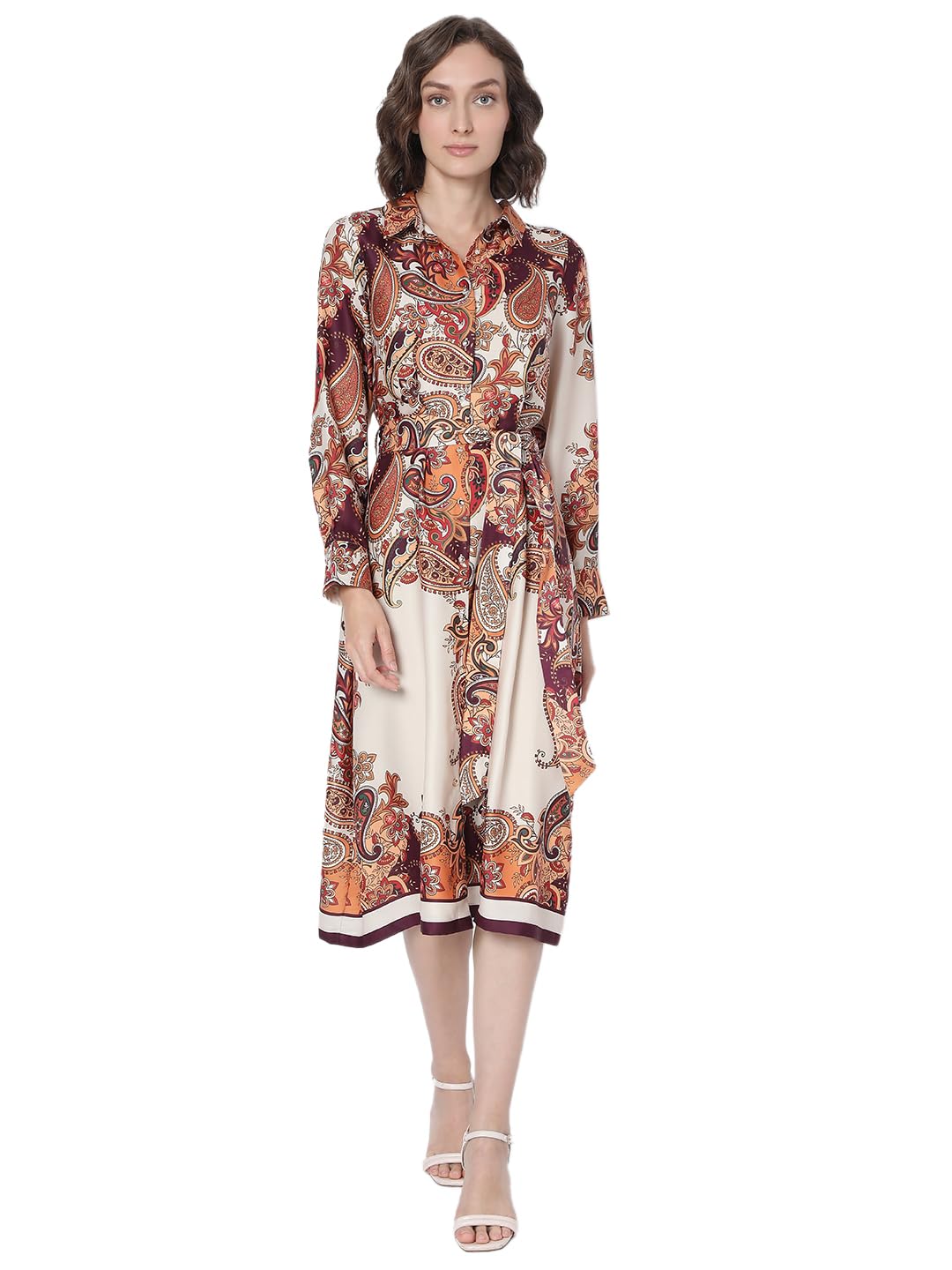 Women's Polyester Shirt Midi Dress