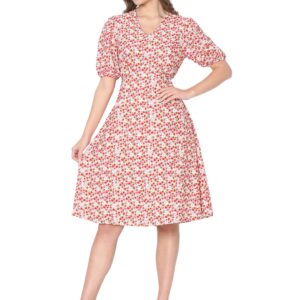 Women's Polyester Fit and Flare Knee-Length Dress