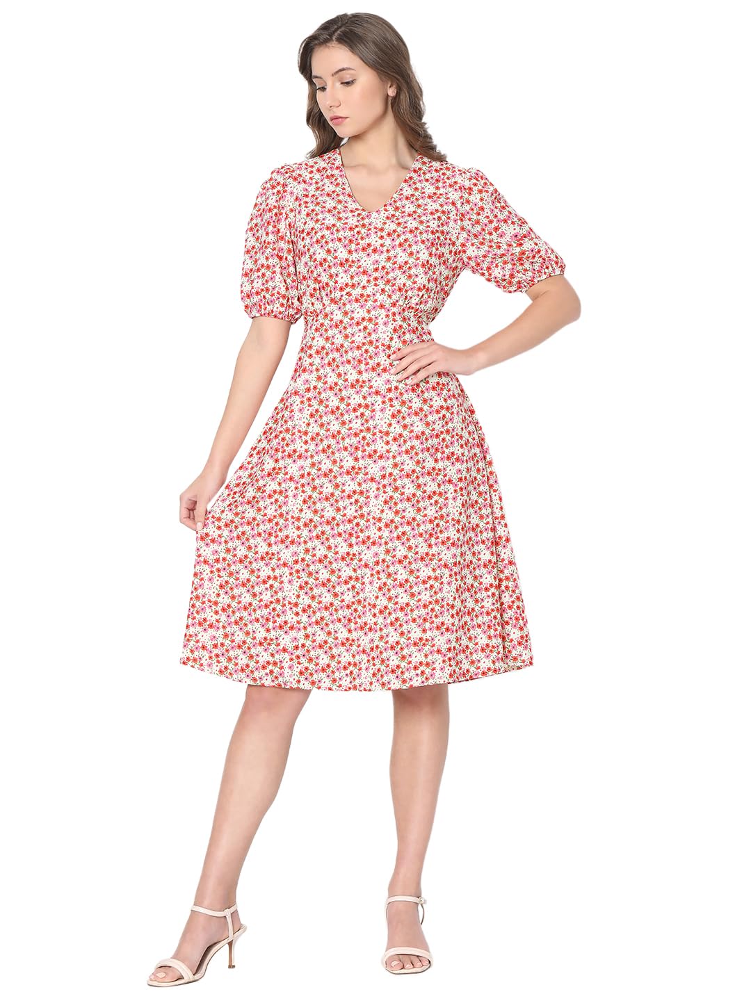 Women's Polyester Fit and Flare Knee-Length Dress