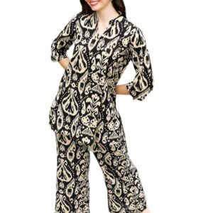 Women Printed Cotton Loungewear Set (Black)