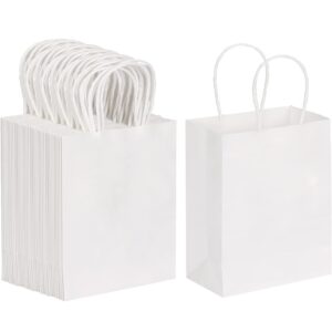 Kraft Paper Bags with Handles, White Small Gift Bags Bulk, Retail Bags, Shopping, Birthday Wedding Party Favour Bags, Merchandise Bags | Small Size: 7x3.5x8.5 inch WHITE (Pack of 25)