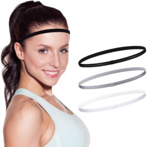 3 Pieces Thick and Slim Non-Slip Elastic Sports Headbands - Athletic Skinny Hair Headband for Women, Men, Boys, Girls